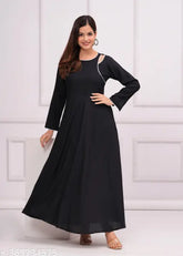 Viscose rayon women's Anarkali with three-quarter sleeves, solid combo in Indian traditional style