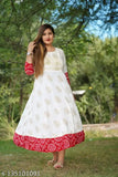 Printed white rayon ghera anarkali kurta with bandhej border, perfect for casual or festive wear