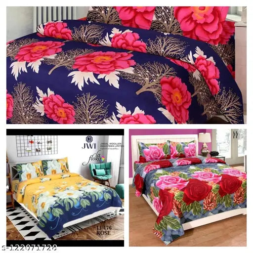 White polycotton floral double king size bed sheets combo by SAHAJA TRADERS, ideal for AC rooms and adults