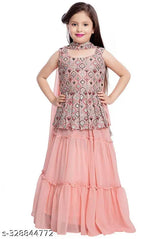 Embroidered Georgette lehenga for girls partywear, sleeveless with matching dupatta, Indian handcrafted fashion for young ladies