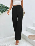 Black cotton blend plazo trousers for women, regular fit and solid pattern, sizes available 28-XXL