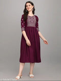 Embroidered rayon three-quarter sleeve Jolly Wine kurta, stylish and versatile Indian fashion
