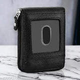 Black bifold genuine leather wallet, 9 slot credit debit card holder with zipper coin purse for men and women