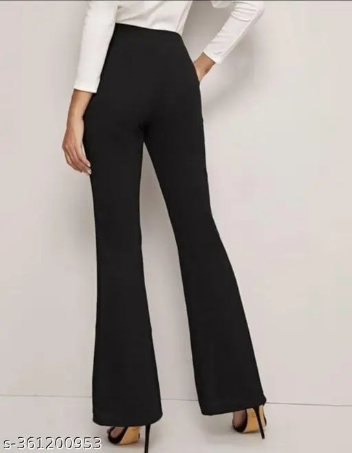 Cotton blend black trousers for girls, solid pattern, sizes: 24-32