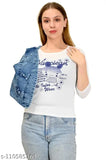 Denim jacket and top for girls, solid pattern, short sleeves, size 11-16 years, India origin