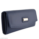 Navy Blue Faux Leather Clutch Wallet - 4 compartments, free size (9in x 22in), FLEXBAGS Collection, stylish and functional accessory for women