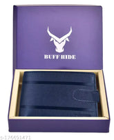 Blue RFID-protected genuine leather men's wallet with 5 compartments, solid design for urban fashion