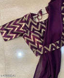 Krishna Purple Georgette saree with stitched blouse in jacquard pattern, free size, Indian origin