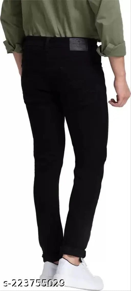 Black denim jeans for men by MARKVIEW, comfortable and skinny fit, size 28, length 39 inches