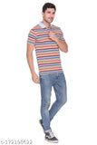 Multicolor striped cotton blend polo neck mens tshirt, Indian summer essential for trendy everyday wear