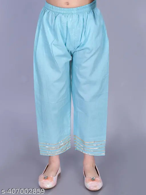 Green cotton tie-dye Anarkali/Flared Kurta & pant set for girls, golden foil print, soft fabric, smooth texture, all-day comfort, casual wear, machine washable, sizes: 12M - 9Y, made in India