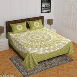 Cotton Rajasthani double bedsheets, ethnic motifs, 4 pillow covers - soft & breathable for summer