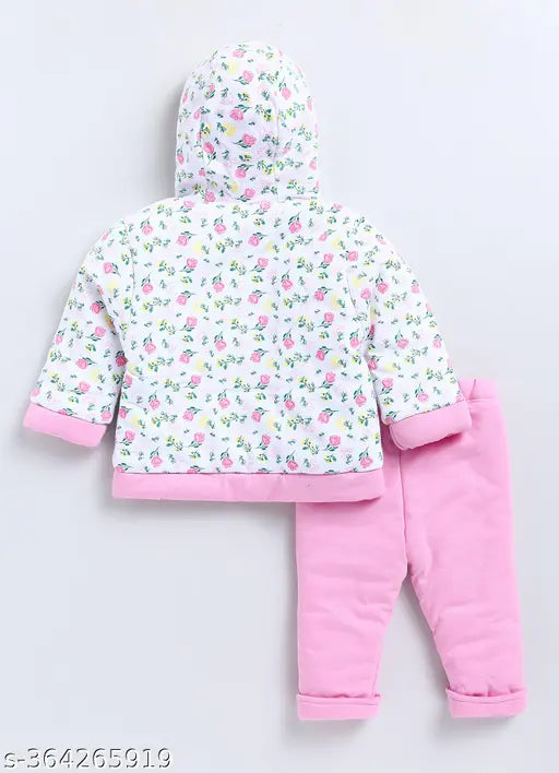 Cotton printed pink sweatshirt & pant set for baby girls - Adorable MIMINO ensemble for 0-6 months