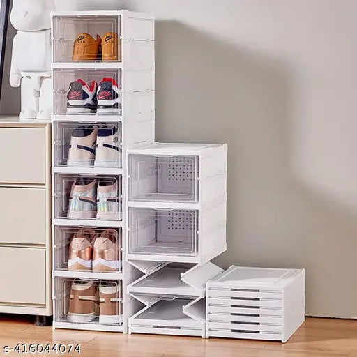 Clear plastic net 3-tier shoe organizer by ELIGHTWAY MART, ideal for effortless shoe management