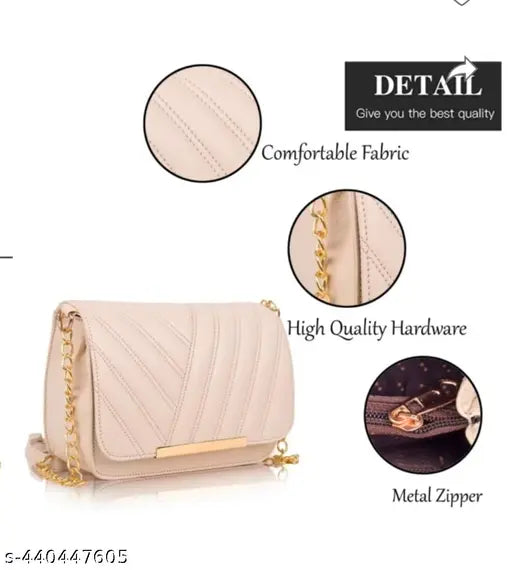 Cream PU Trendy Designer Sling Bag for Women & Girls, 1 compartment, free size (L: 12in, W: 4in, H: 9in)
