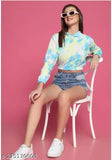 Stretchable Lycra tie-dye printed western short hoodie for women, perfect for casual outings and travel