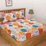 Multicolor smiley cotton blend fitted bedsheets for kids, vibrant & breathable, superfine quality, ideal for summer, made in India
