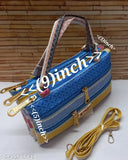 Yellow PU sling handbag for girls & women (set of 2), printed net pattern with 5 compartments