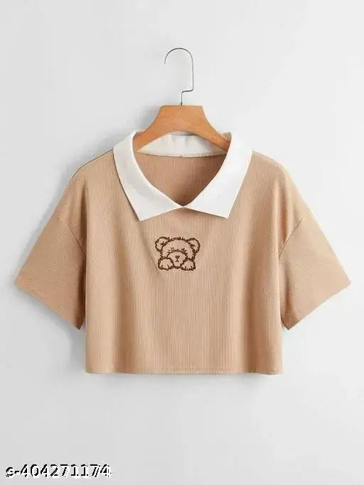 Cotton short-sleeved women's Korean top, solid net design, Indian origin