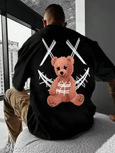 Hiden Brooks Men's Black Cotton Oversized Graphic Printed Tee, casual wardrobe essential with three-quarter sleeves