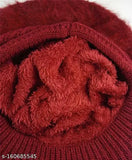 Maroon wool Viscor cap, 100% acrylic, self-design, breathable, fashionable women's hat, ideal for cold weather activities and gifts