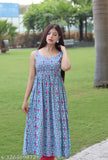 Multicolor sleeveless cotton anarkali print combo for women, India-origin fashion item on display