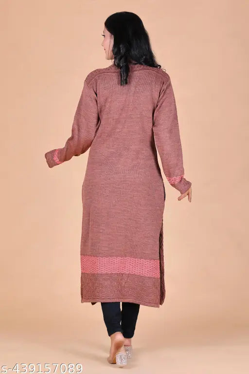 Wool striped winter kurti, free size, Vardhman Daffodils yarn - eco-friendly, breathable, intricate detailing, vibrant colors, supreme softness, luxurious warmth, durable