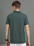 Black cotton striped polo t-shirt for men, short sleeves, horizontal stripes on UrGear brand