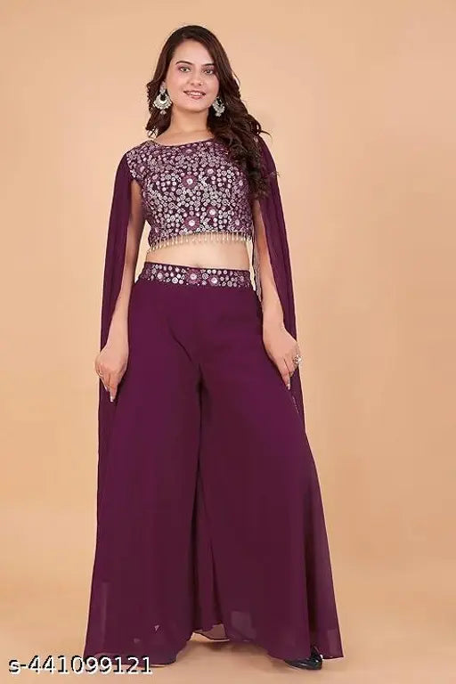 Trending Georgette sleeveless cords set, Indian-made fashion accessory for ladies (S: 32in, 40in; L: 36in, 40in)