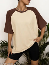 Oversized women's cotton t-shirt, solid color, three-quarter sleeves - XS to XXL