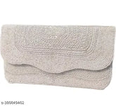 Embroidered net fabric, 2-compartment beaded designer clutch purse for modern women, free size - 15in x 25in (India origin)