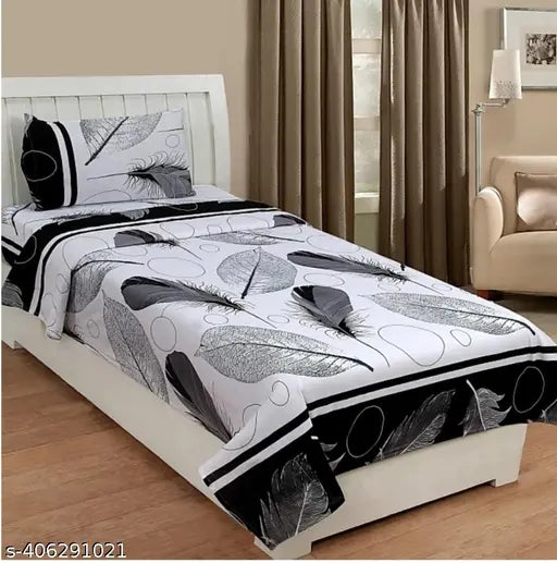 Cotton botanical-print superfine flat sheets & pillow covers set, ideal for summer adult use (2 single bedsheets + 2 pillow covers, size 60x113)