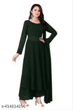 Georgette fabric, long-sleeved plain Anarkali gown set with dupatta and palazzo – traditional Indian attire