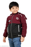 Maroon printed casual jacket, boys long sleeve hooded winter polyester jacket (Maroon) for cold weather wear
