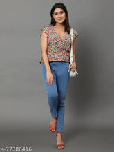 Dark blue denim jeggings for women: skinny fit, high waist, stretchable, elastic closer, ankle length