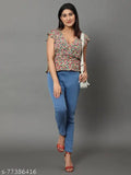 Dark blue denim jeggings for women: skinny fit, high waist, stretchable, elastic closer, ankle length