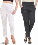 Lycra checked net beautiful jeggings, two-tone style for women - sizes 26, 28, 30, 32