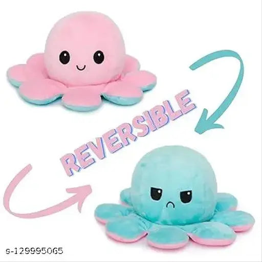 Reversible dark blue & pink octopus plush toy for kids, durable fabric net material, easy to clean, perfect holiday or birthday gift