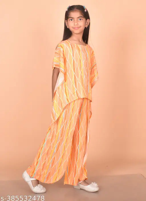kidaroo Girls printed cotton coord set, 3-4 years palazzo style with short sleeves, India origin