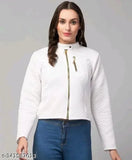 White wool quilted jacket with 2 zips, long sleeves, stylish design for women or girls. Made in India