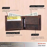 ABOOST RFID-protected brown leather wallet for men, featuring 2 compartments and a vintage aesthetic. Hand-stitched, dyed, and aged to last with genuine buffalo leather