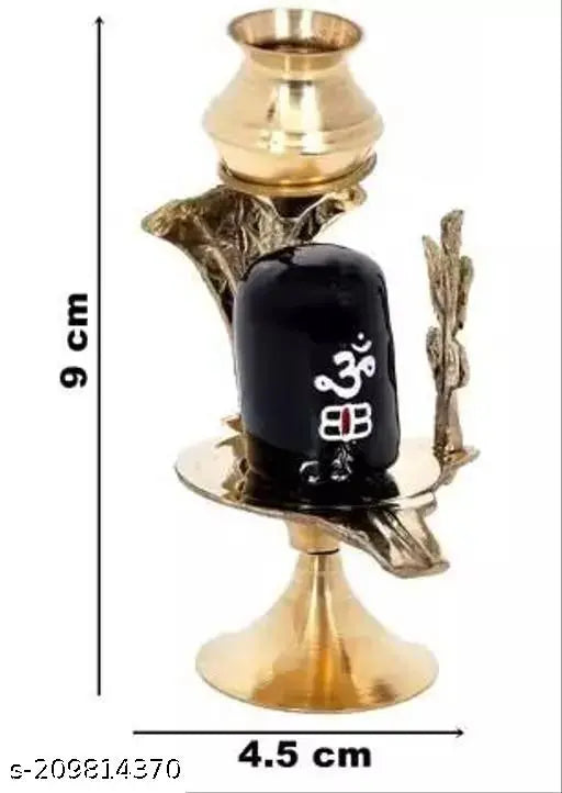 Golden black brass Shivling statue, decorative showpiece - 10cm tall, Indian craftsmanship