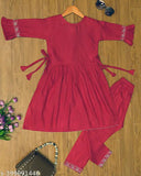 Rayon Nira embroidered maroon kurta pajama set with three-quarter sleeves, suitable for children aged 3-10 years, India origin
