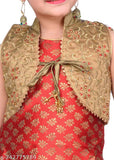 Red printed designer Kurta patiala salwar suit with jacket and dupatta for girls, Hariyal Creation Indian ethnic wear for kids