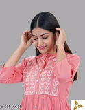 Trendy denim, three-quarter sleeve peach embroidered kurti for women, high quality fabric with heavy embroidery detail