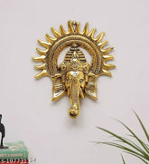 Golden metal Ganesha statue for wall decor, Lucky Feng Shui showpiece figurine, Indian-crafted design