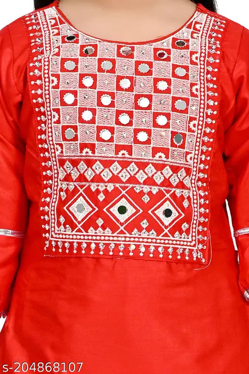 Embellished rayon straight kurta set with three-quarter sleeves for kids aged 3-10 years, Indian ethnic wear