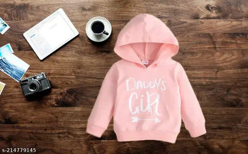 Cotton blend long sleeve hoodie sweatshirt for baby boy and daddy's girl, printed pattern with attached hood and side pockets, casual & stylish collection for infants to early school age