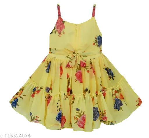 Silver Georgette printed net knee-length baby dress, vibrant colors, 3-6M to 5-6Y sizes