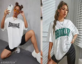 Over-sized cotton blend women's t-shirt combo (S, M, L, XL, XXL), printed net design, India origin